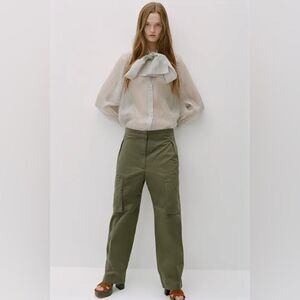 Zara Women Green Cargo Pants High-Waisted Utility Size 8 (L) NWT